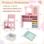 Vaikiškas tualetinis staliukas su apšvietimu ir kėdute (Rožinė)