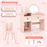 Vaikų kosmetinis staliukas su apšviestu veidrodžiu ir kėdute (Rožinė) – Paveikslėlis 2