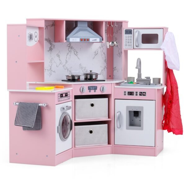 Vaikų medinė virtuvėlė su šviesos ir garso efektais (Rožinė)