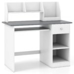 Vaikų rašomasis stalas su knygų lentyna ir ištraukiamu klaviatūros stalčiumi (Pilka)