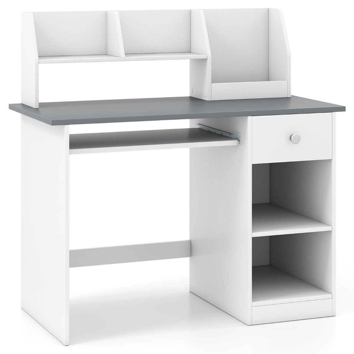 Vaikų rašomasis stalas su knygų lentyna ir ištraukiamu klaviatūros stalčiumi (Pilka)