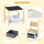 Vaikų stalo ir kėdžių rinkinys su dvipusiu stalviršiu ir lentynomis (Natūrali) – Paveikslėlis 2