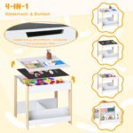 Vaikų stalo ir kėdžių rinkinys su dvipusiu stalviršiu ir lentynomis (Natūrali) – Paveikslėlis 3