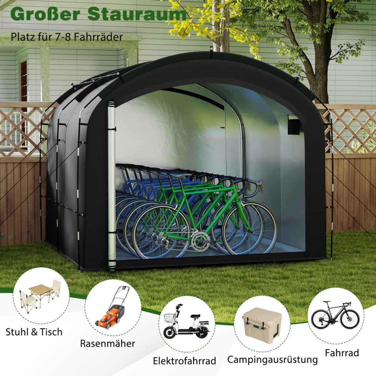 Vandeniui atsparus ir apsaugantis nuo saulės dviračių lauko garažas (Juoda) – Paveikslėlis 3