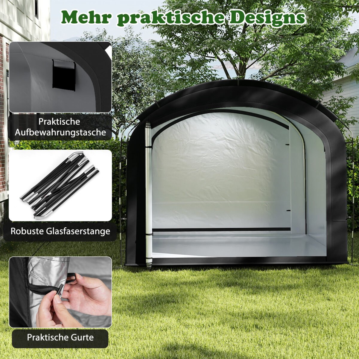 Vandeniui atsparus ir apsaugantis nuo saulės dviračių lauko garažas (Juoda) – Paveikslėlis 5