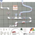 Vandens ir kamuoliukų trasų vamzdelių sistema STEM lentai