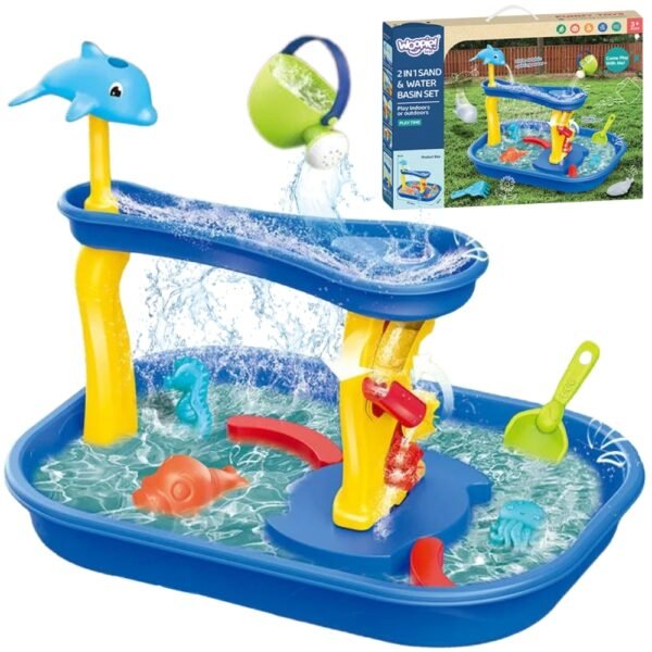 Vandens žaidimų staliukas su delfino čiuožykla ir vandens ratu
