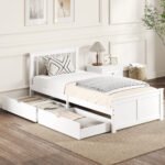 Viengulis medinis lovos rėmas su dviem stalčiais ir integruotomis grotelėmis – Paveikslėlis 2