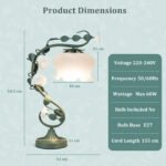 Vintažinė stalinė lempa su pakalnučių stiklo gaubtu ir keraminėmis rožėmis (Žalia) – Paveikslėlis 2