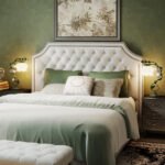 Vintažinė stalinė lempa su pakalnučių stiklo gaubtu ir keraminėmis rožėmis (Žalia) – Paveikslėlis 3