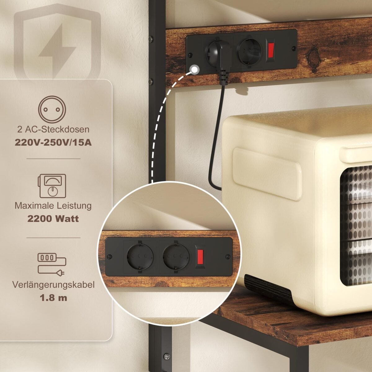 Virtuvės stovas su 2 integruotais elektros lizdais ir S formos kabliukais – Paveikslėlis 4