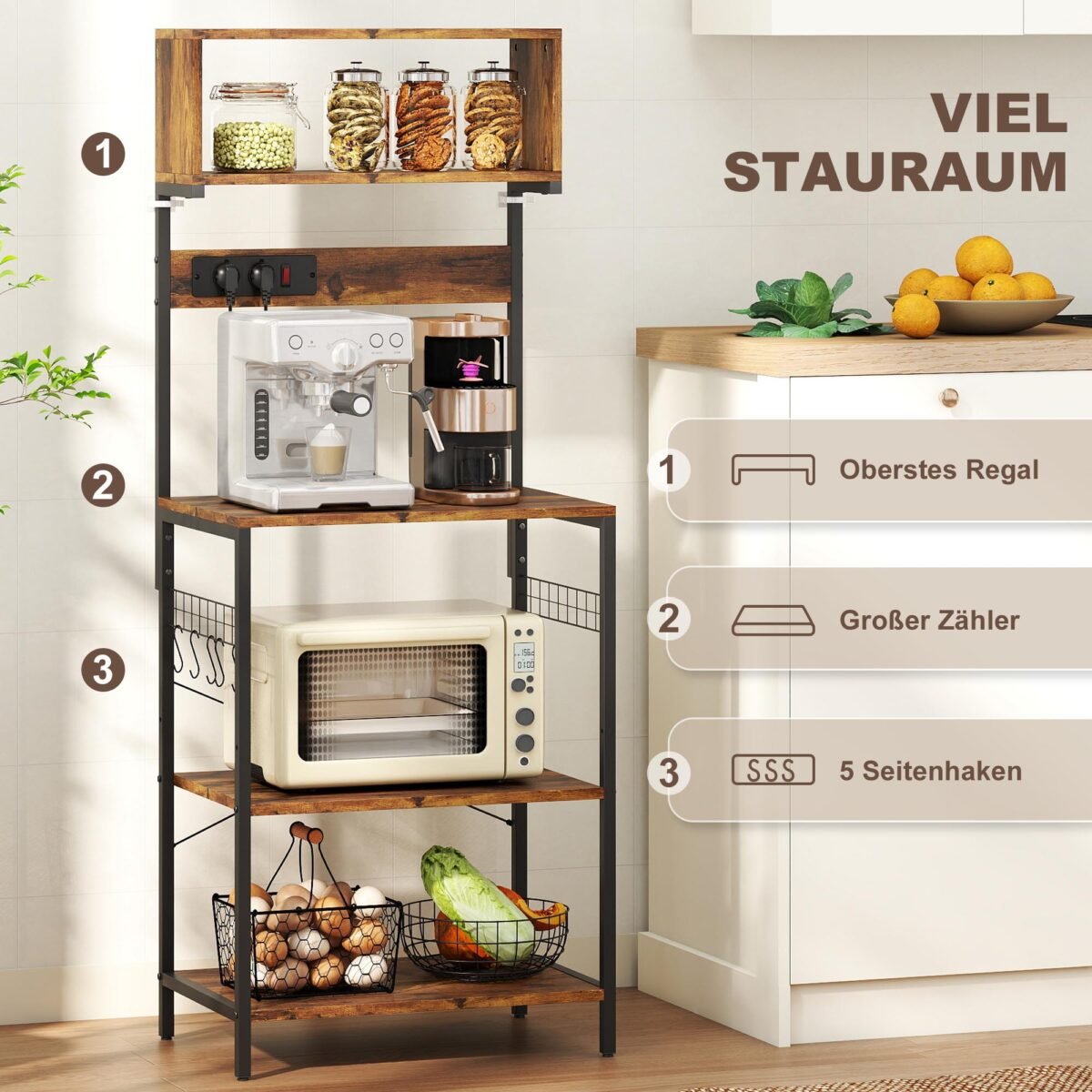 Virtuvės stovas su 2 integruotais elektros lizdais ir S formos kabliukais – Paveikslėlis 6