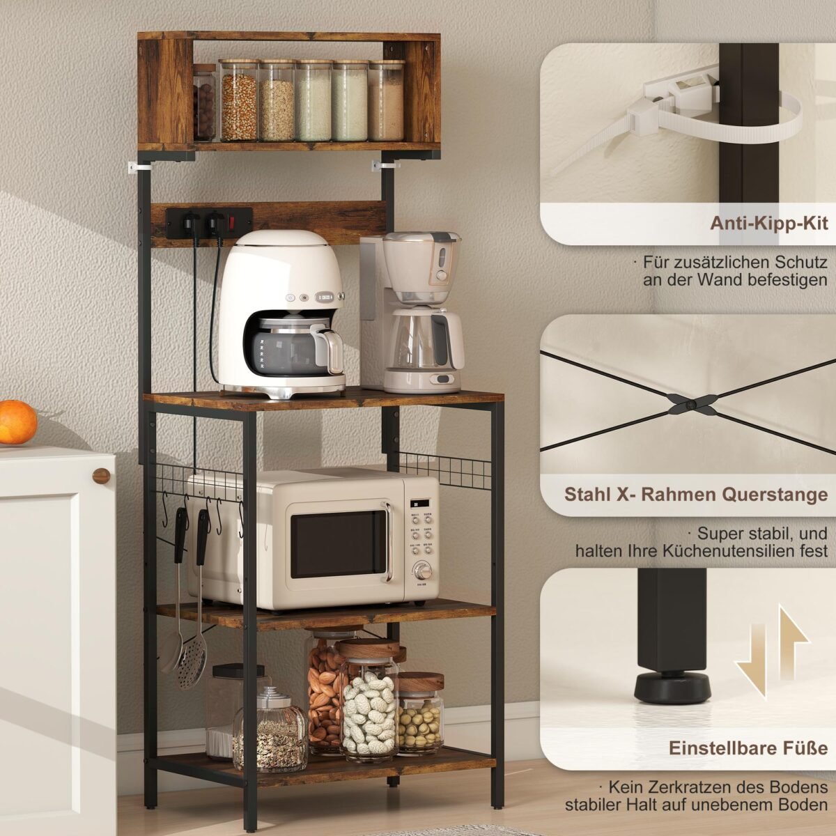 Virtuvės stovas su 2 integruotais elektros lizdais ir S formos kabliukais – Paveikslėlis 7