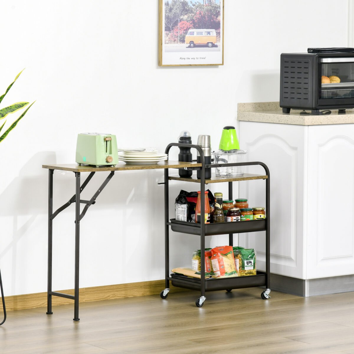 Virtuvinis vežimėlis su išlankstomu stalviršiu ir ratukais – Paveikslėlis 2