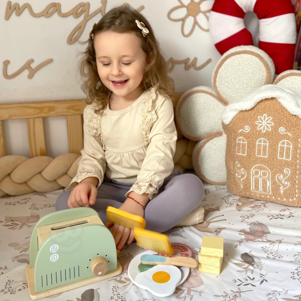 Medinis pusryčių rinkinys su skrudintuvu ir 14 priedų – Paveikslėlis 2