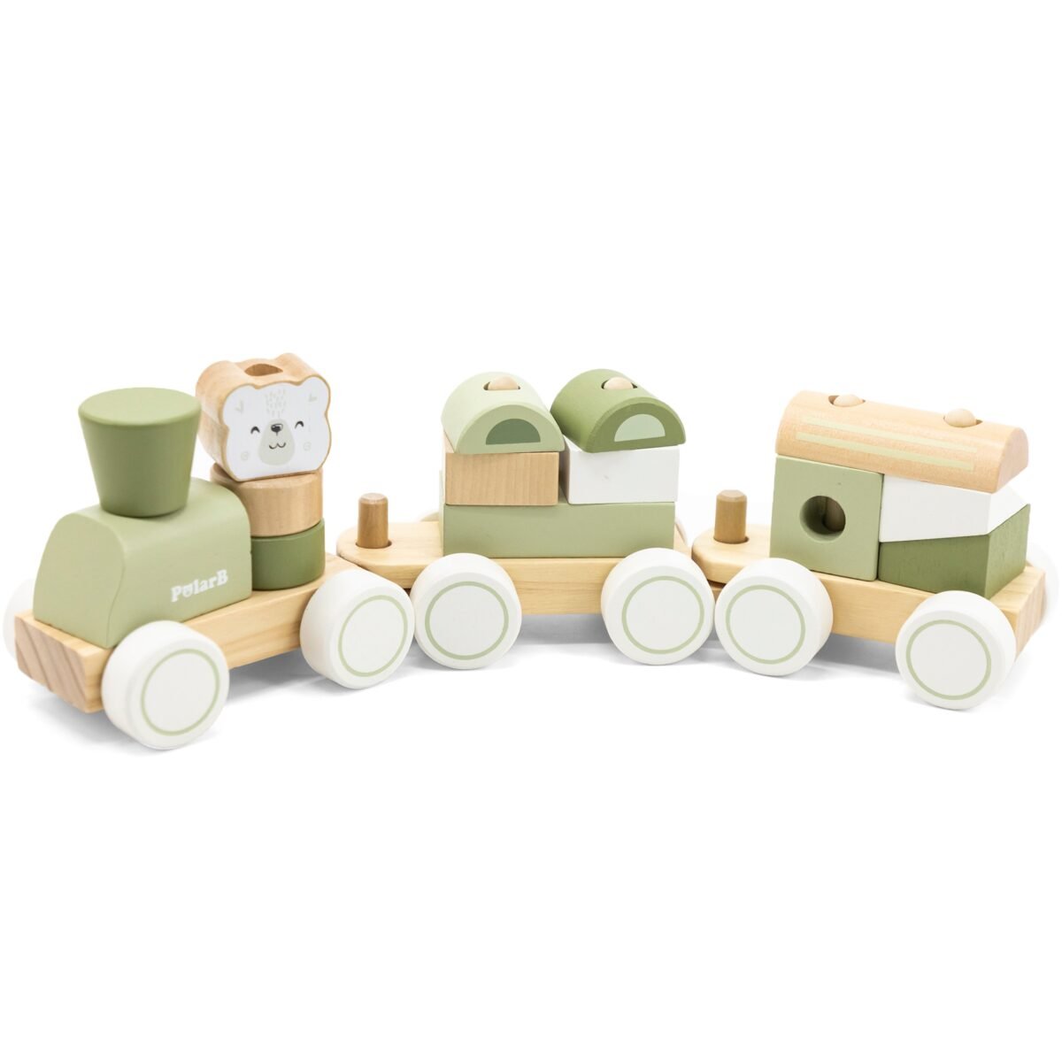 Medinis traukinukas konstruktorius su vagonėliais ir kaladėlėmis – Paveikslėlis 2