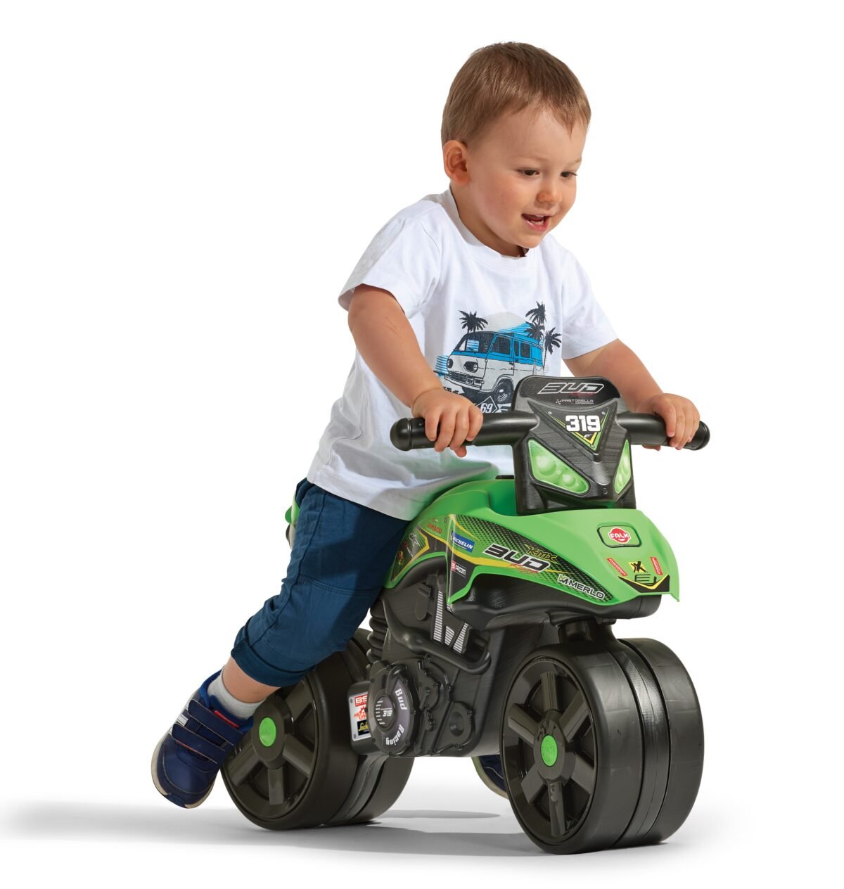 Žalias motocikliukas paspirtukas su plačiais ratais – Paveikslėlis 4