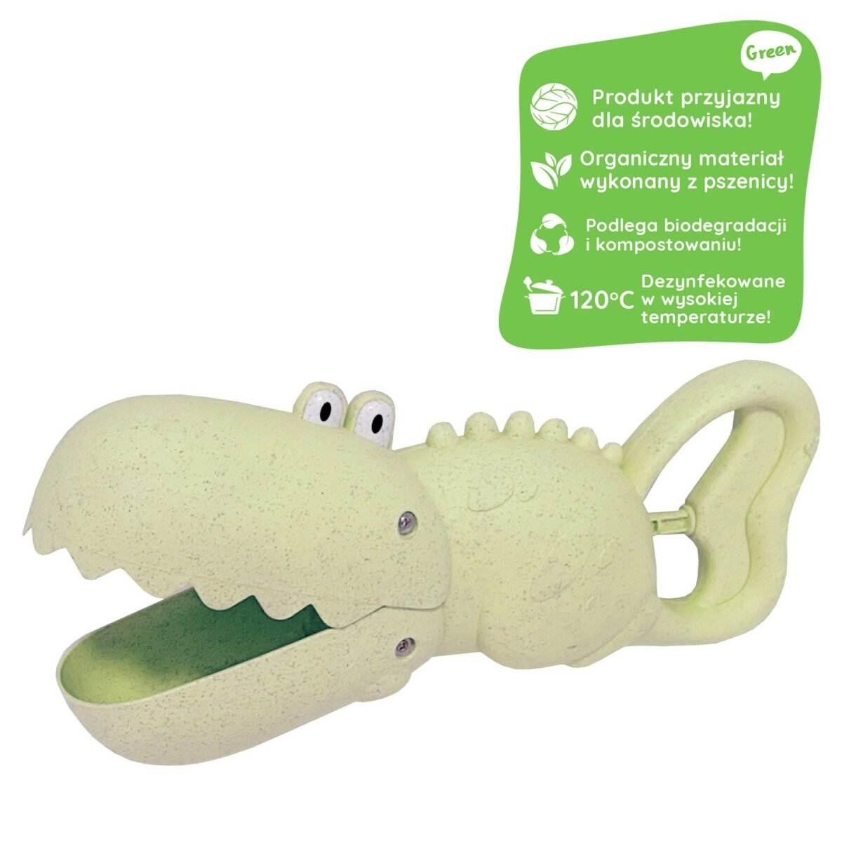 Žalias organinis kastuvėlis krokodilo formos smėliui ir vandeniui – Paveikslėlis 5