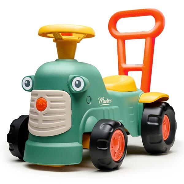 Žalias paspiriamas traktoriukas-stumdukas su daiktadėže