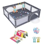 Didelis vaikiškas maniežas su čiužiniu (Tamsiai pilka)