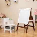 Dvipusis reguliuojamo aukščio vaikų piešimo molbertas su kėdute (Ruda)