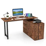 L-formos rašomasis stalas su integruotu elektros lizdu ir dvejopa montavimo galimybe (Kaimiška ruda)