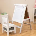 Reguliuojamo aukščio dvipusė vaikiška piešimo lenta su kėde (Pilka)