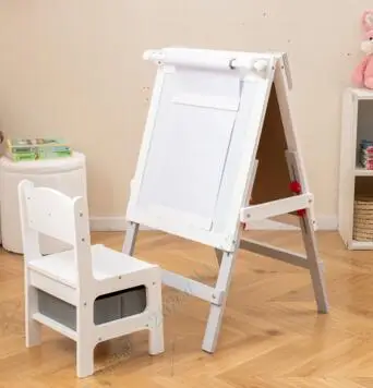 Reguliuojamo aukščio dvipusė vaikiška piešimo lenta su kėde (Pilka)