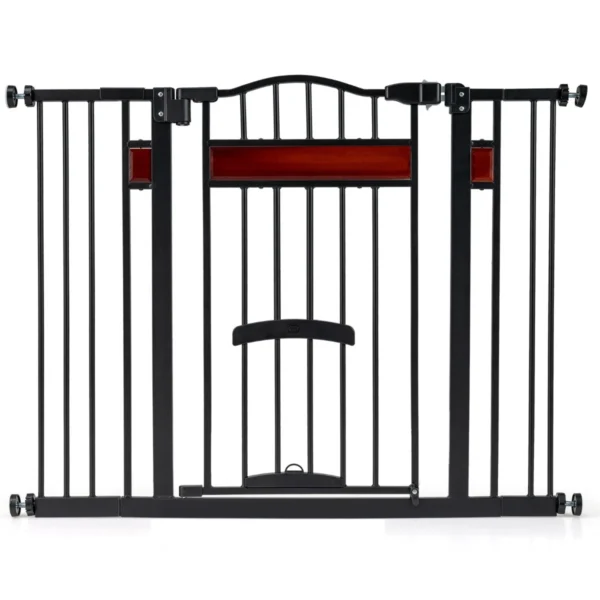 Reguliuojamo pločio metalinės apsauginės durelės gyvūnams su integruotomis mažomis durelėmis (Juoda)