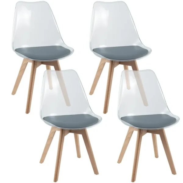 Skaidrios valgomojo kėdės su medžio masyvo kojomis (4 vnt.) (Pilka)