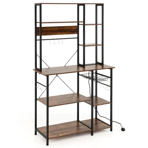 Virtuvės lentyna su integruotais elektros lizdais ir ištraukiamu vielos krepšiu (Ruda)