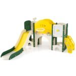 10 viename vaikų žaidimų aikštelė su čiuožykla ir krepšinio lanku (Geltona)