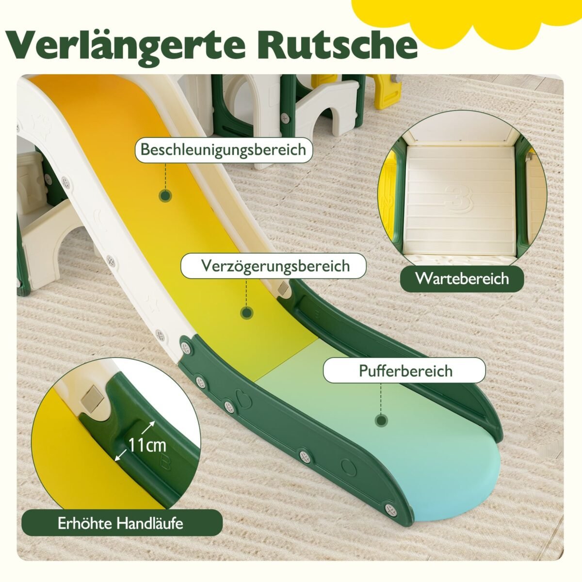 Vaikų žaidimų aikštelė su čiuožykla ir krepšinio lanku (Geltona) – Paveikslėlis 4