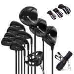 11 Dalių Golfo Lazdų Rinkinys Dešiniarankiams su Krepšiu (Juoda)