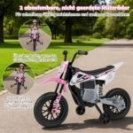 Elektrinis vaikiškas motociklas su nuimamais stabilizatoriais ir amortizacija 12V (Rožinė)