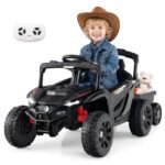 12V elektrotraktorius su nuimama priekaba ir tėvų valdymo pulteliu (Juoda)