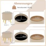 2 dalių apvalių pufų komplektas su daiktadėže ir sulankstomais padėklais (Smėlio) – Paveikslėlis 2