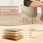 2 dalių apvalių pufų komplektas su daiktadėže ir sulankstomais padėklais (Smėlio) – Paveikslėlis 3