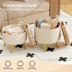 2 dalių apvalių pufų komplektas su daiktadėže ir sulankstomais padėklais (Smėlio) – Paveikslėlis 4