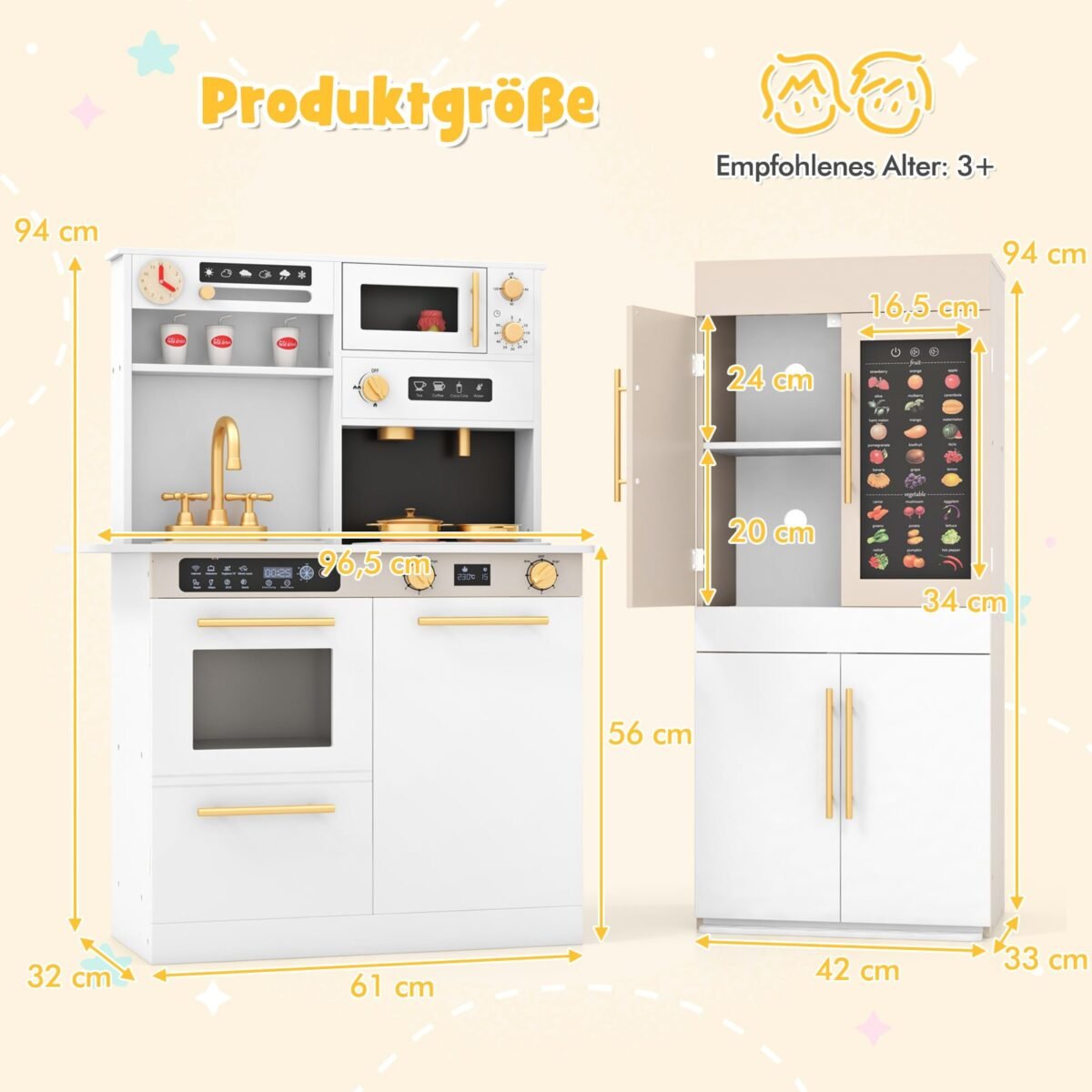 Vaikiška žaidimų virtuvėlė su interaktyviu edukaciniu plakatu (Balta) – Paveikslėlis 2