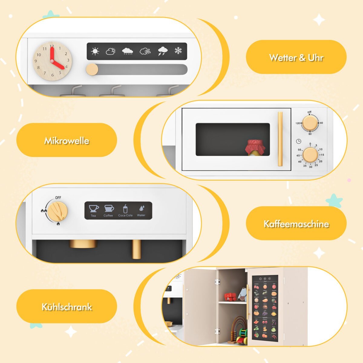 Vaikiška žaidimų virtuvėlė su interaktyviu edukaciniu plakatu (Balta) – Paveikslėlis 3