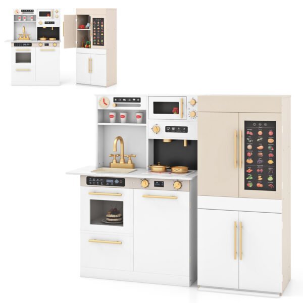2 dalių vaikiška žaidimų virtuvėlė su interaktyviu edukaciniu plakatu (Balta)