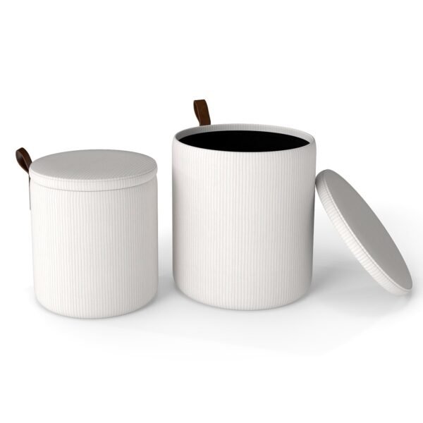 2 vnt. Apvalūs įstatomi pufai su paslėpta saugykla (Balta)