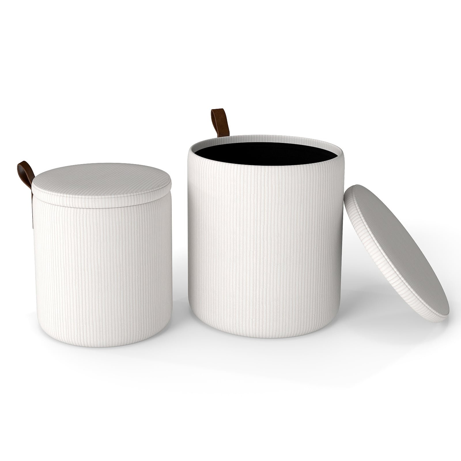 2 vnt. Apvalūs įstatomi pufai su paslėpta saugykla (Balta)