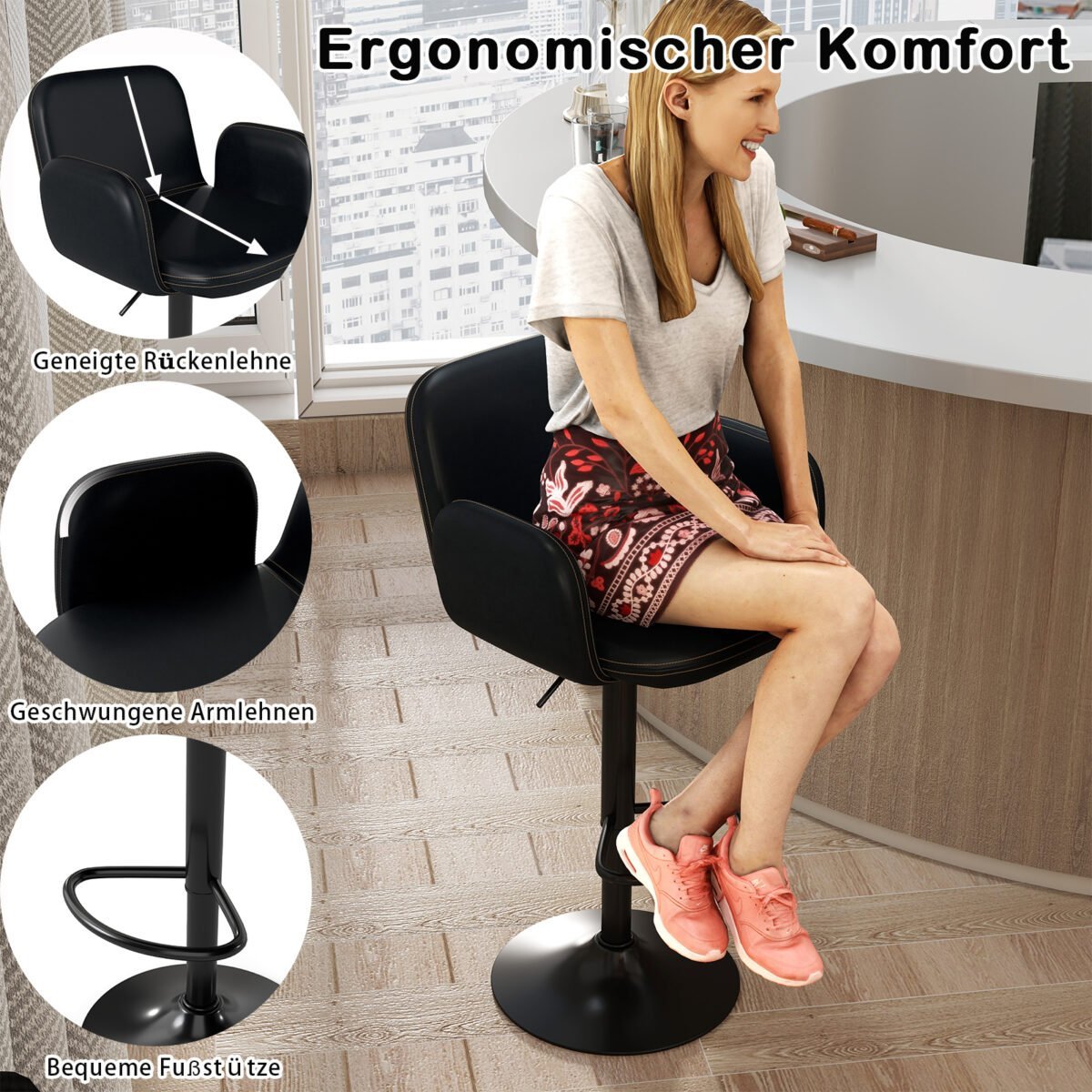 Pasukamų baro kėdžių su reguliuojamu aukščiu ir paminkštinta sėdyne 2 vnt (Juoda) – Paveikslėlis 5