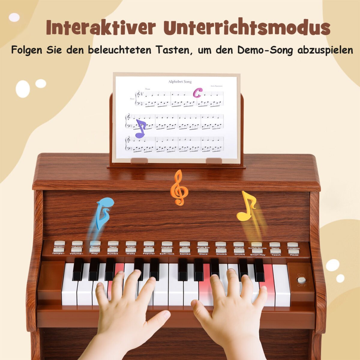 25 klavišų elektroninis pianinas vaikams su reguliuojamu tempu (Ruda) – Paveikslėlis 4