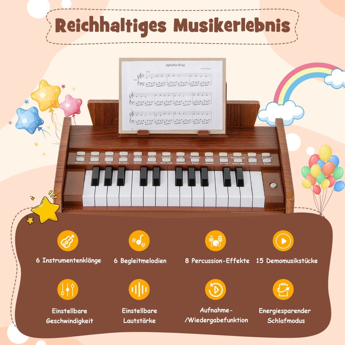 25 klavišų mini skaitmeninis pianinas vaikams (Ruda)