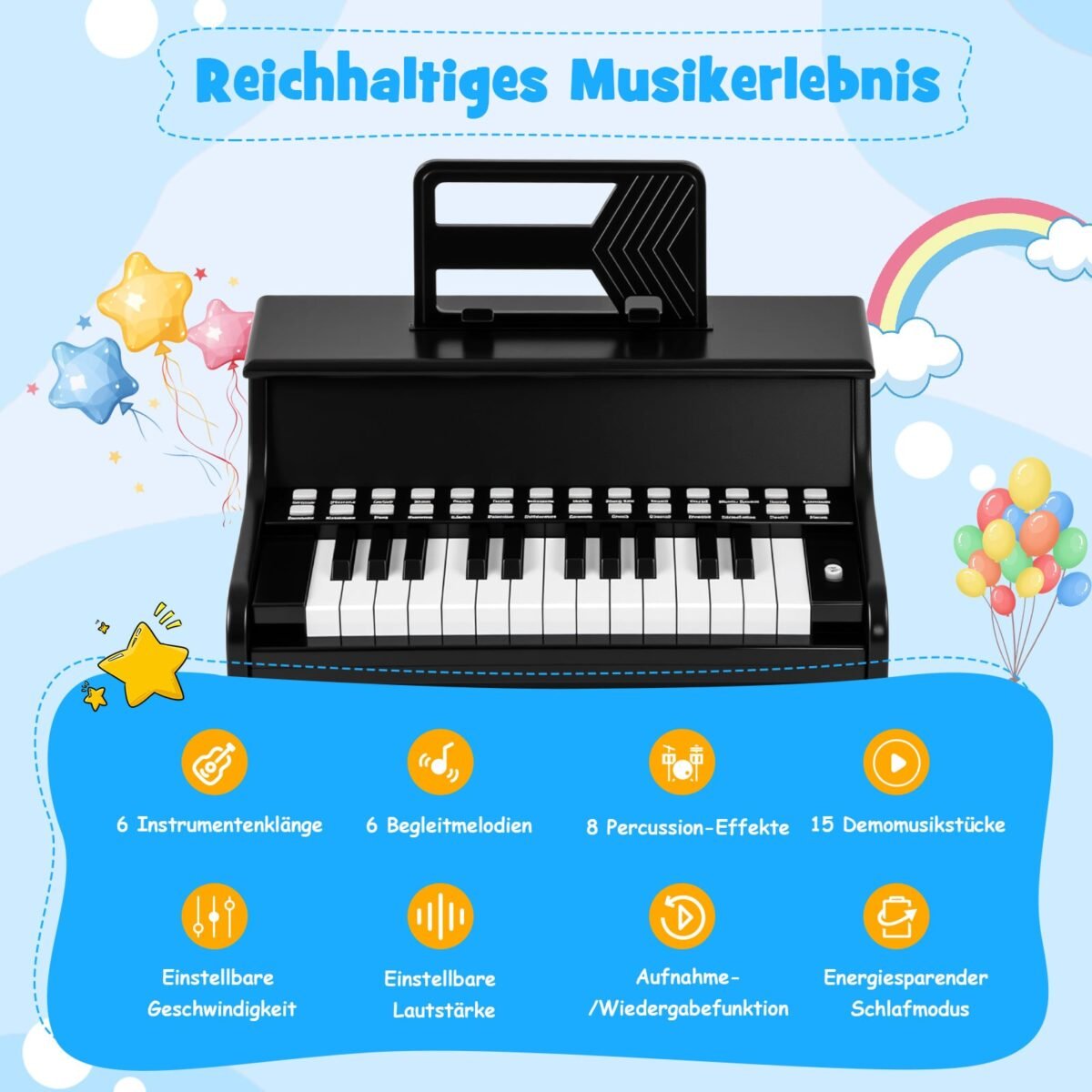 25 klavišų skaitmeninis mini pianinas vaikams (Juoda) – Paveikslėlis 3