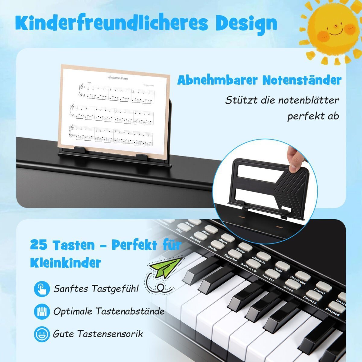 25 klavišų skaitmeninis mini pianinas vaikams (Juoda) – Paveikslėlis 5