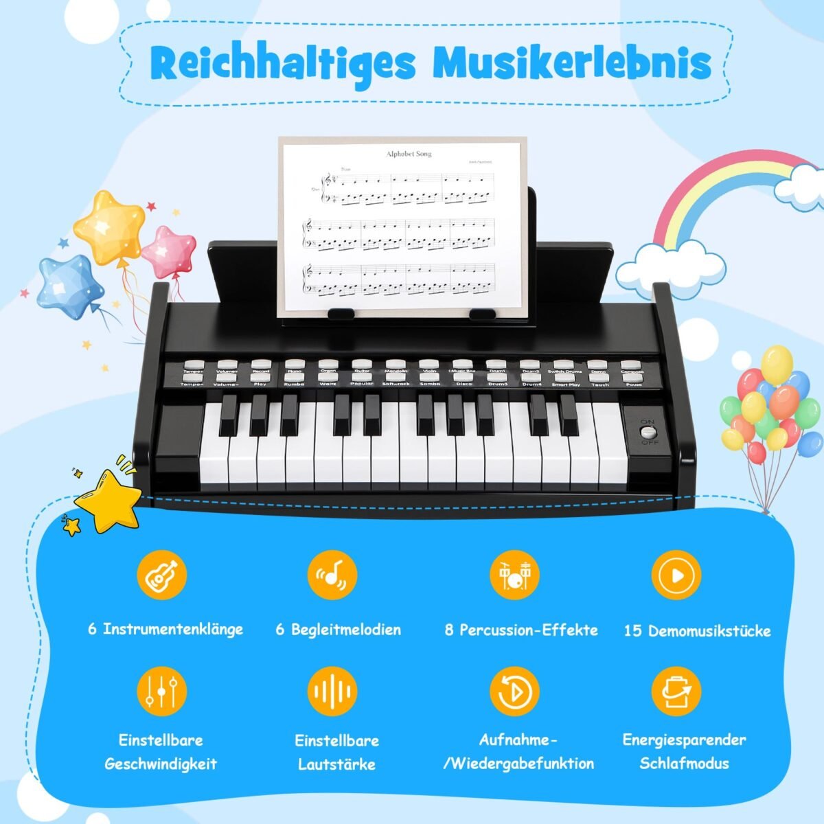 25 klavišų skaitmeninis mini pianinas vaikams su reguliuojamu greičiu (Juoda)